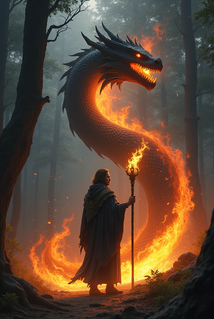 Druid with black fire dragon