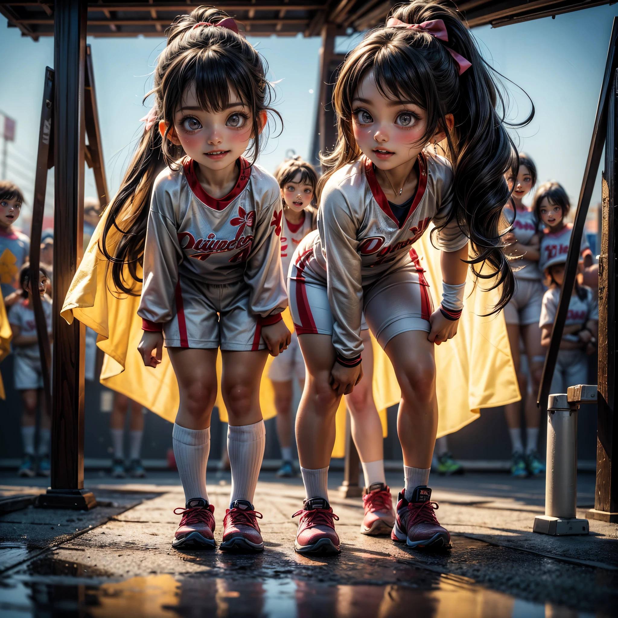 ExtremelyDetailed (((Athletes Team Kawaii Kids in a row:1.4))), Childish perfect face, Reflective Eyes, Detailed(Delicate Clothing textures), Corrected Leg to Foot Line, Corrected Perfect Hand, Dynamic Joyful Expressions LifeLike Rendering, ((Specular Reflection:1.28)), TopQuality 8K Ultra-detailed masterpiece (ProfessionalPhoto:1.37)(Acutance:0.8),(Luminism:1.22),