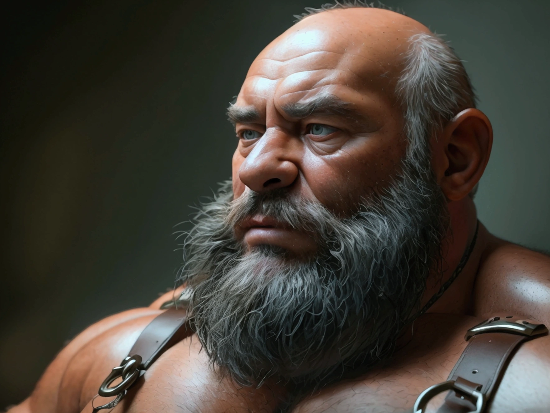 a muscular chubby older man, mature daddy, hairy chest, fat belly, waist belt, big cock, hard little nipple, disgusting boner, (best quality,4k,8k,highres,masterpiece:1.2),ultra-detailed,(realistic,photorealistic,photo-realistic:1.37),detailed face,intricate details,cinematic lighting,dramatic lighting,cinematic angle,cinematic pose,dark shadows,dramatic shadows
