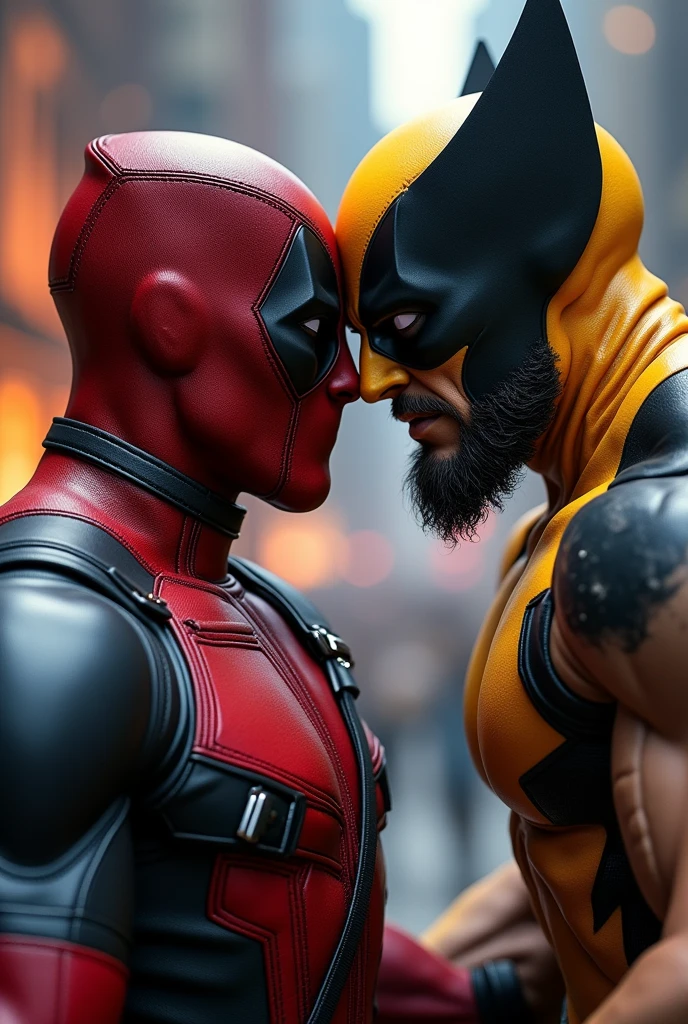 (best quality,4k,highres:1.2),ultra-detailed,(realistic,photorealistic:1.37),Deadpool fighting against WOLVERINE, from Marvel hero,extremely detailed eyes and face,longeyelashes,full-body shot,illustration,dynamic pose,[red and black costume],sharp focus,physically-based rendering,vivid colors,action-packed scene,high contrast lighting, full body view, epic scene