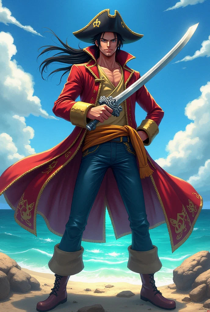 create a pirate that looks like one piece in anime style