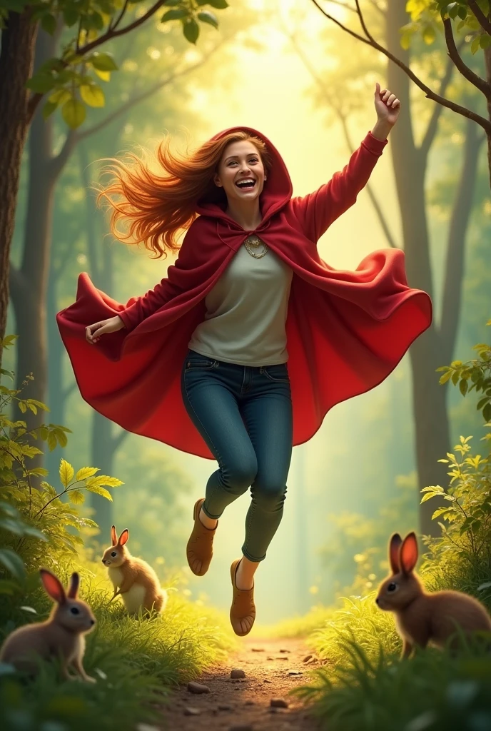 Young Red Riding Hood who is jumping but older