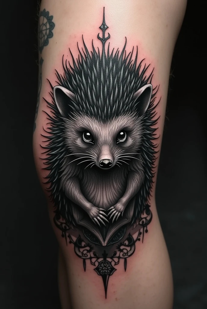 Hérisson sur le dos avec un air gothique pour faire en tatouage pour genoux