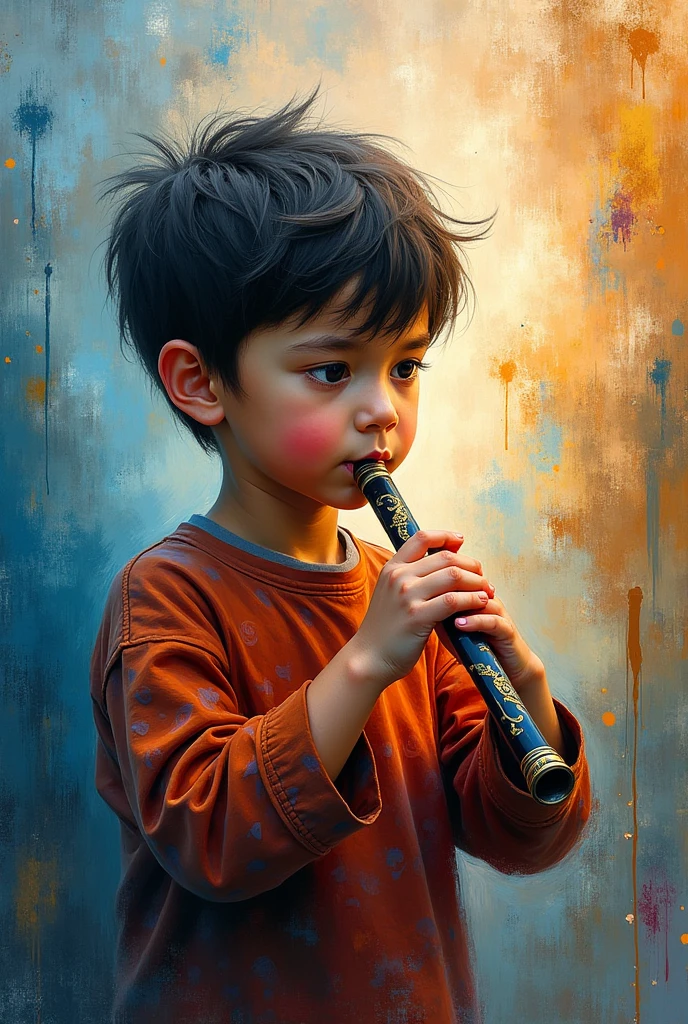  boy playing flute abstract painting