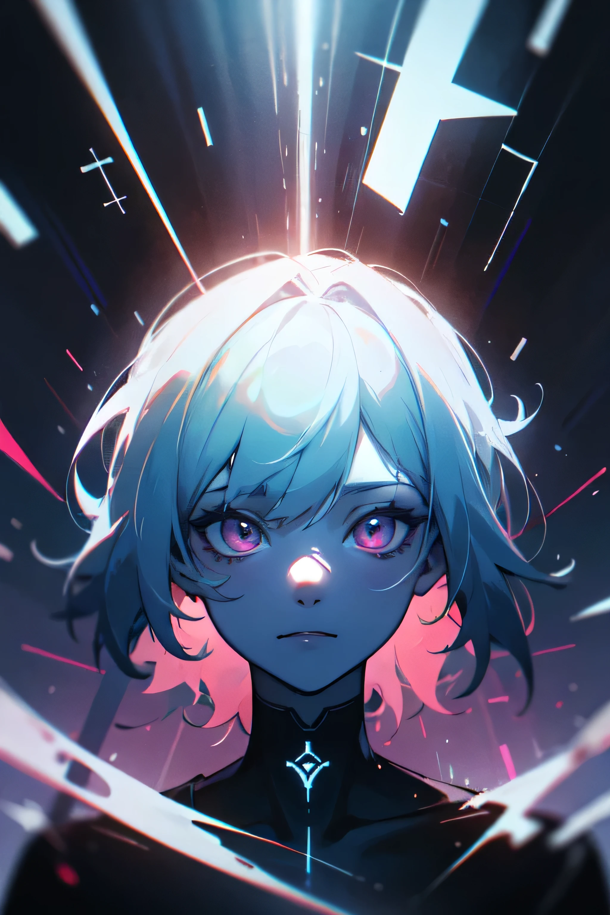 (masterpiece, best quality), sfw, solo, portrait, 1girl, observer of life, abstract expressionism, ((fractal light rays)), neon, diffused lights, (color blending), vibrant colors, rune design, runes on body, shattered dimensions, amazing background, {by charlie bowater|by anthony gross|by gabriel isak|by anna bocek}, absurdres, highres, mixed media