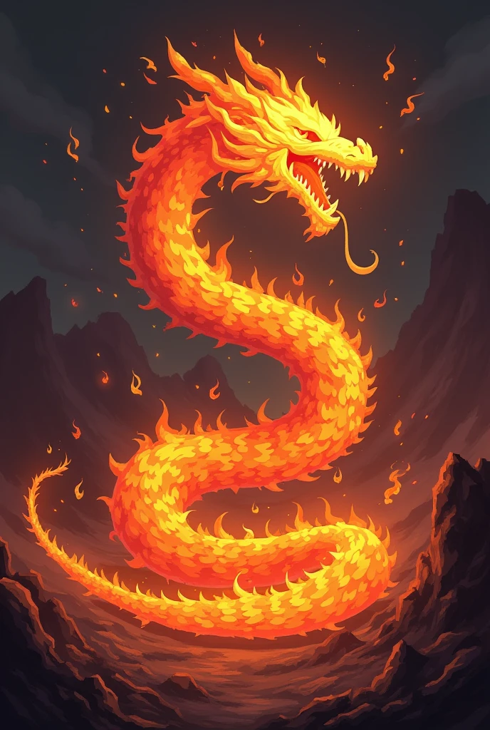 A 64 pixel per bit image of a fire snake