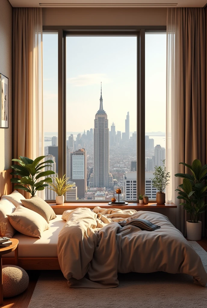 Bedroom with city view 
