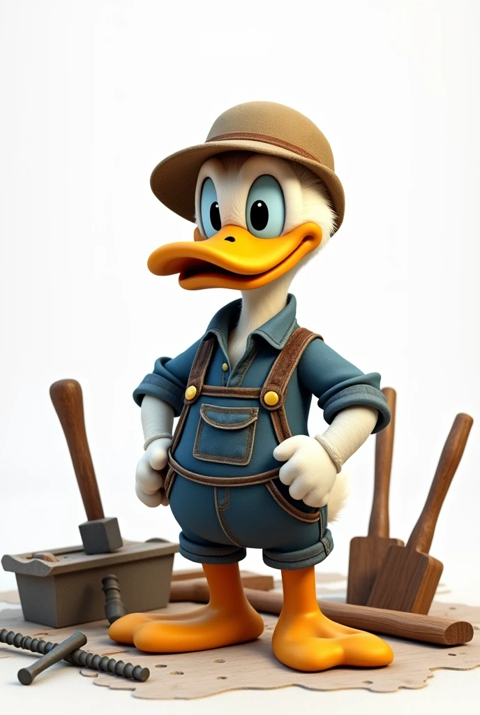 Create a boat builder version of Donald Duck with a white background