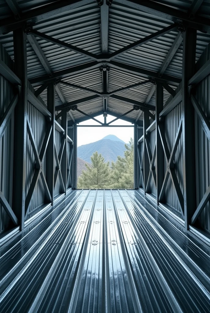 the inside of a sheet metal roof