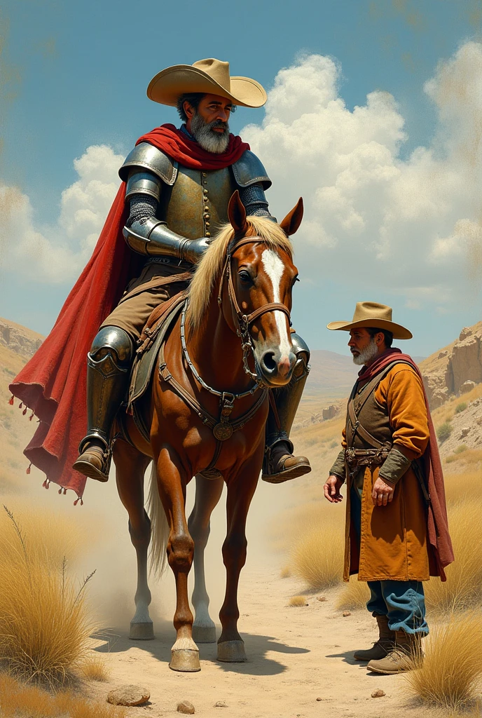 Don Quixote of La Mancha recruiting Sancho Panza as his squire