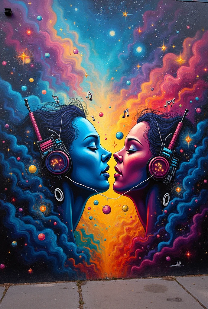 Graffiti with the theme of love for music takes me to the galaxy