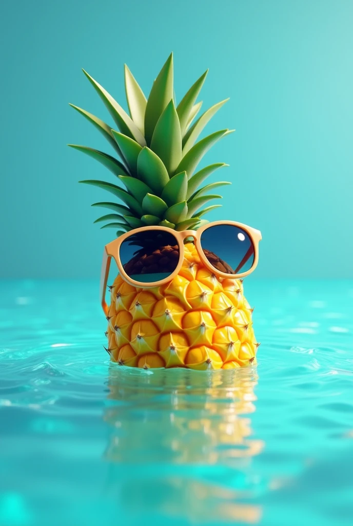 pineapple with sunglasses in the water