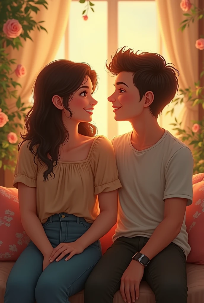 Two beutiful couple sitting with each and smile 
