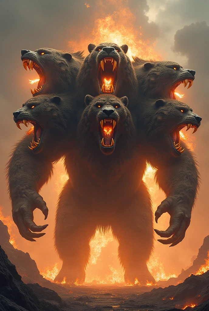  beast with seven heads, like a leopard, feet of a bear and mouth of a lion, breathing fire