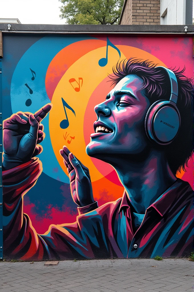 Graffiti with a theme of passion when listening to music made with geometric figures