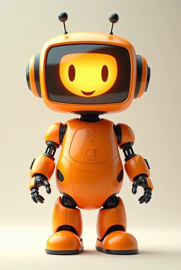 Orange robot with TV head smiling