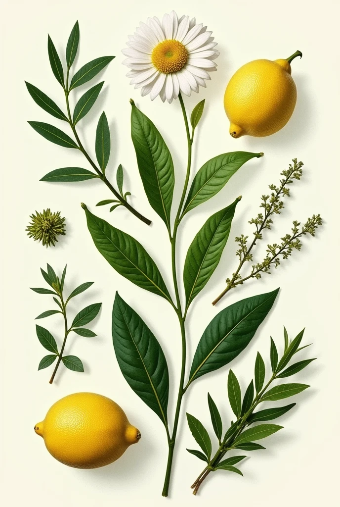 Collage of the following herbs: here, lemon verbena, chamomile, eucalyptus, menta