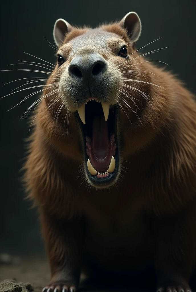 capybara with vampire teeth