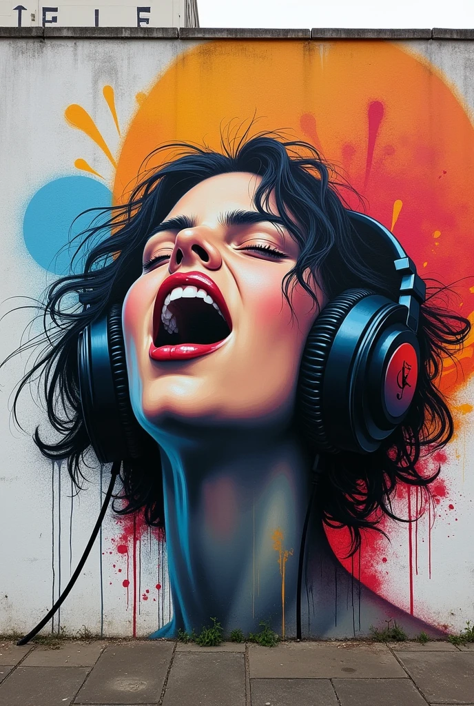 Graffiti with a theme of passion when listening to music done in a simple way