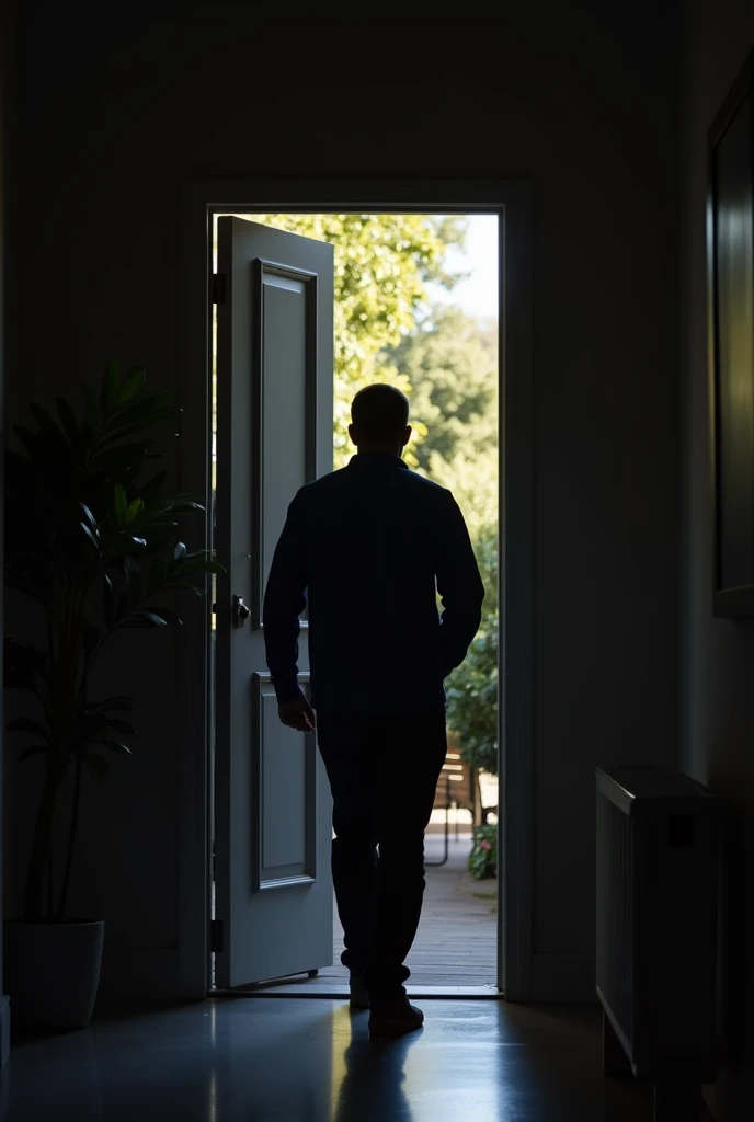 image with black background of computer technician going to meet customer at the door of his house

