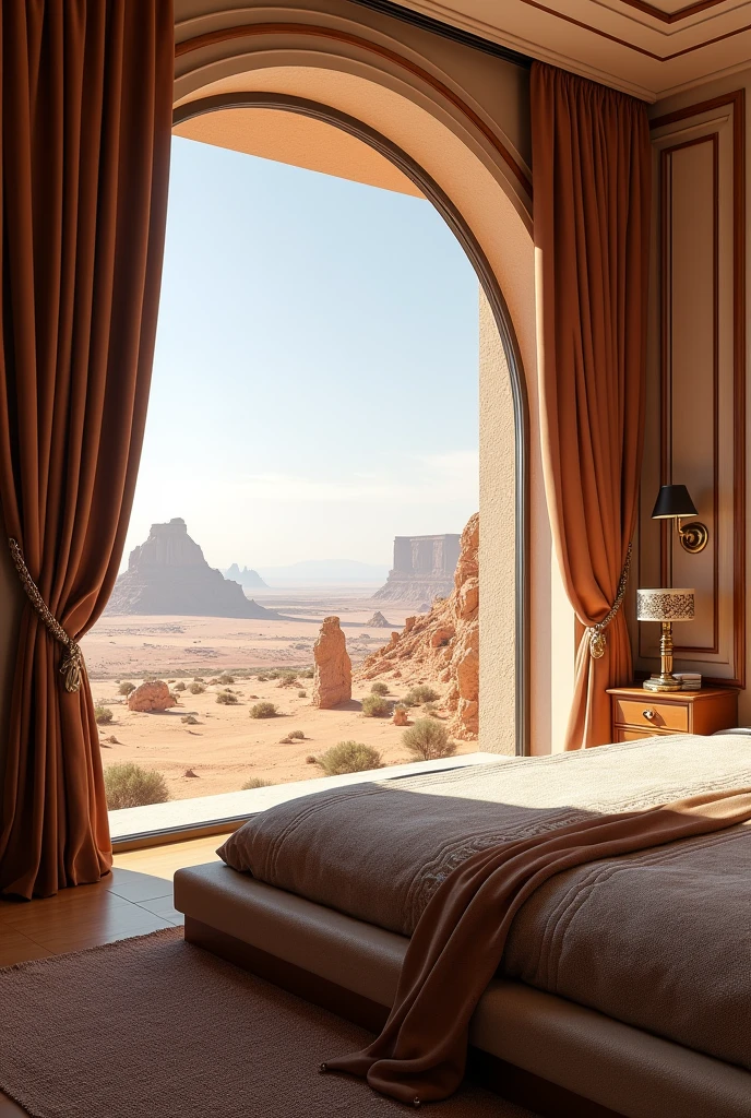 Bedroom with a view of expensive desert