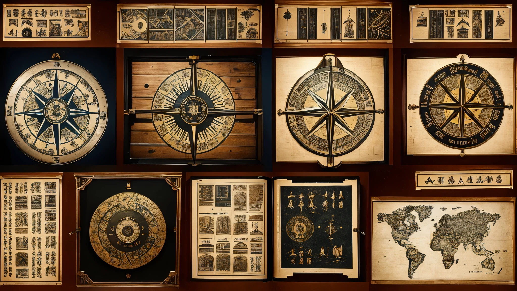 A comprehensive overview of the global impacts of (((Chinese inventions))), with scenes showing the influence of the role, gunpowder, compass and printing in different parts of the world. The composition should convey the global reach and [historical importance] of these innovations.