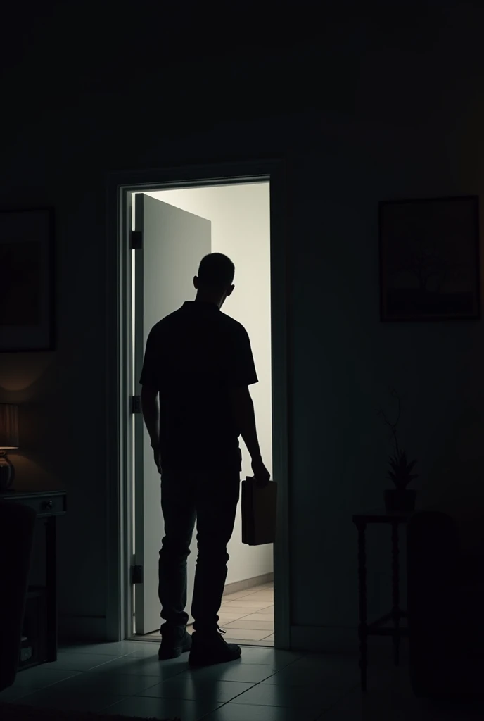 image with black background of computer technician going to meet customer at the door of his house