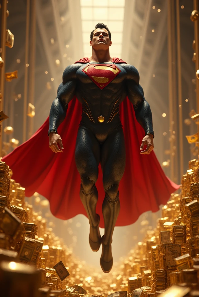 The most muscular man in the world、Billionaire with supernatural powers。Dressed as a flying Superman、Have piles of money around。