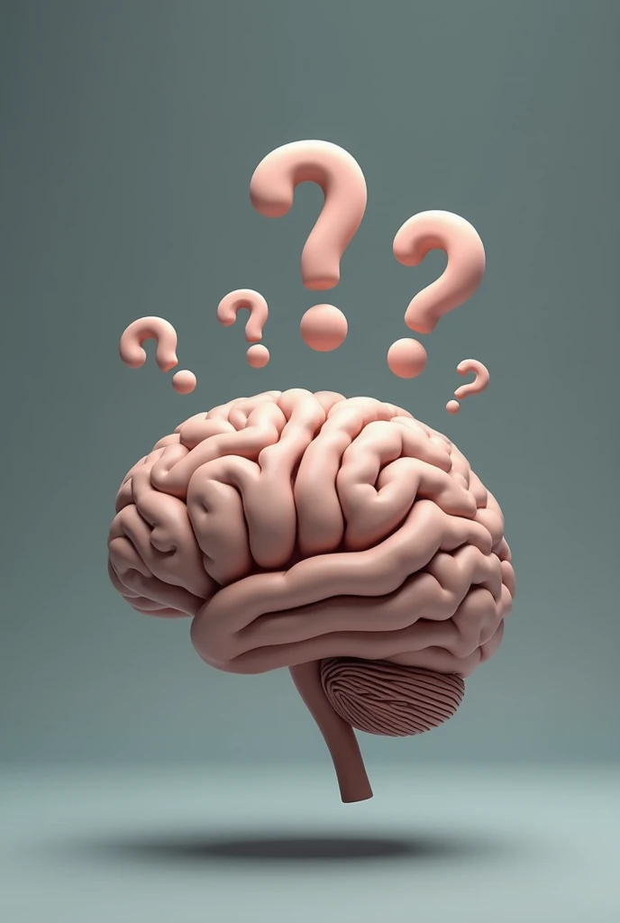  brain, with 3 question marks, fundo cinza