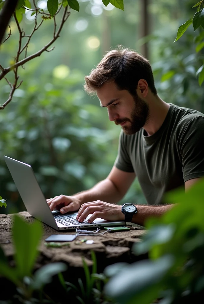 a technician doing notebook maintenance in a lush image