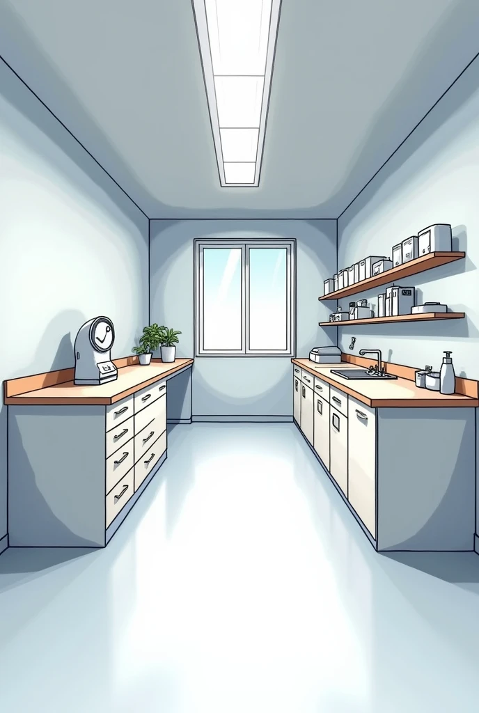 drawing of a level 1 veterinary laboratory a reception room, work room