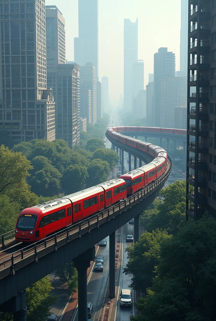 creates an interconnected rail system above a city