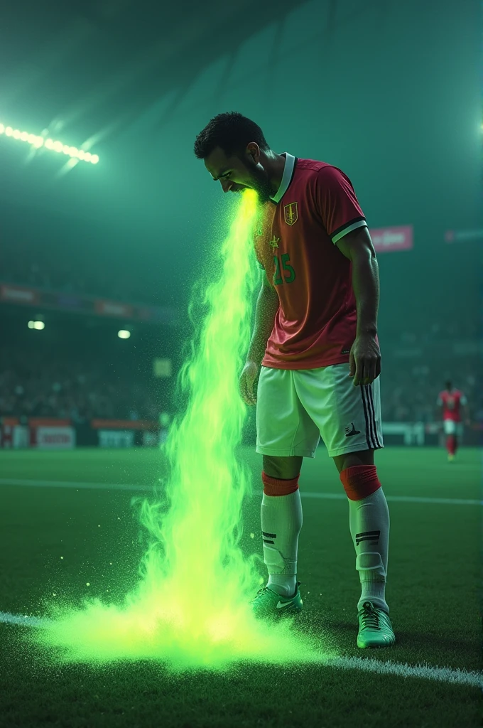 Player vomiting Cesium on football pitch