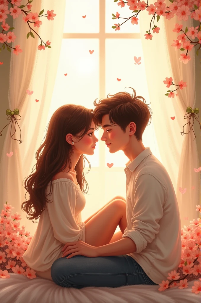 Two cute beutiful couple sitting with each other lots of love emoji