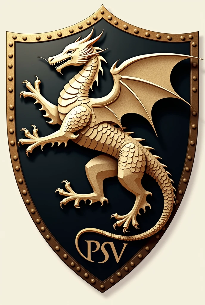 A shield with a dragon in beige and black colors and the acronym PSV