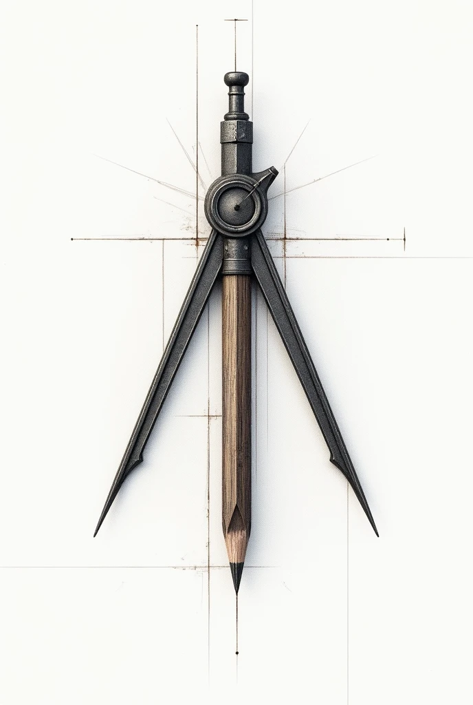 Create a formal logo that represents the technical drawing area with the following: : a compass, a square and a more elaborate pencil , not so realistic , more than one company