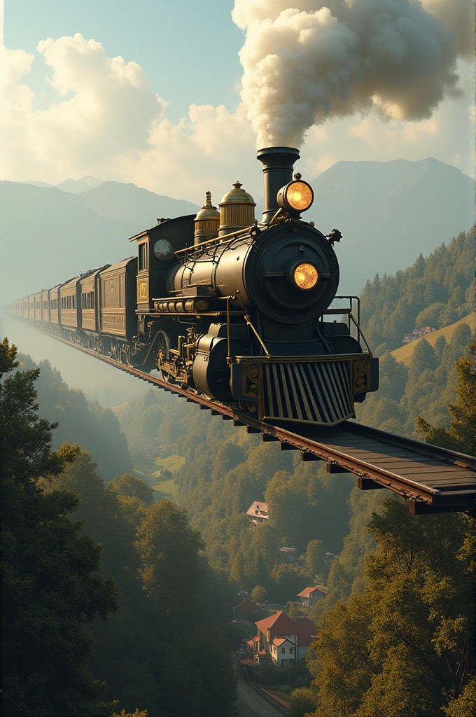 Train levitating using magnetism in the 1885 era