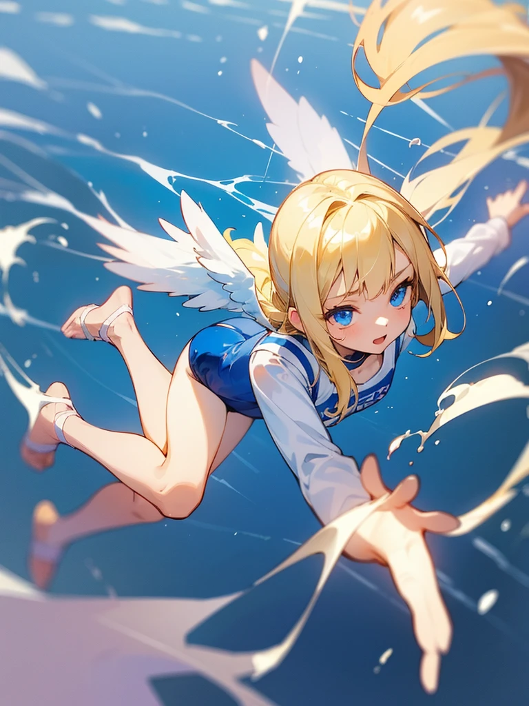 (1girl),A cute loli girl 19 years old, blonde, blue eyes, cute, angelical, russian, gymnastic , splash art