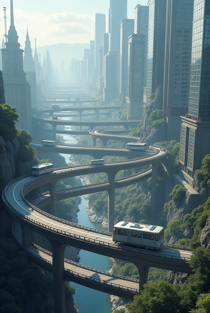 Create an interconnected rail system to hover over a futuristic city