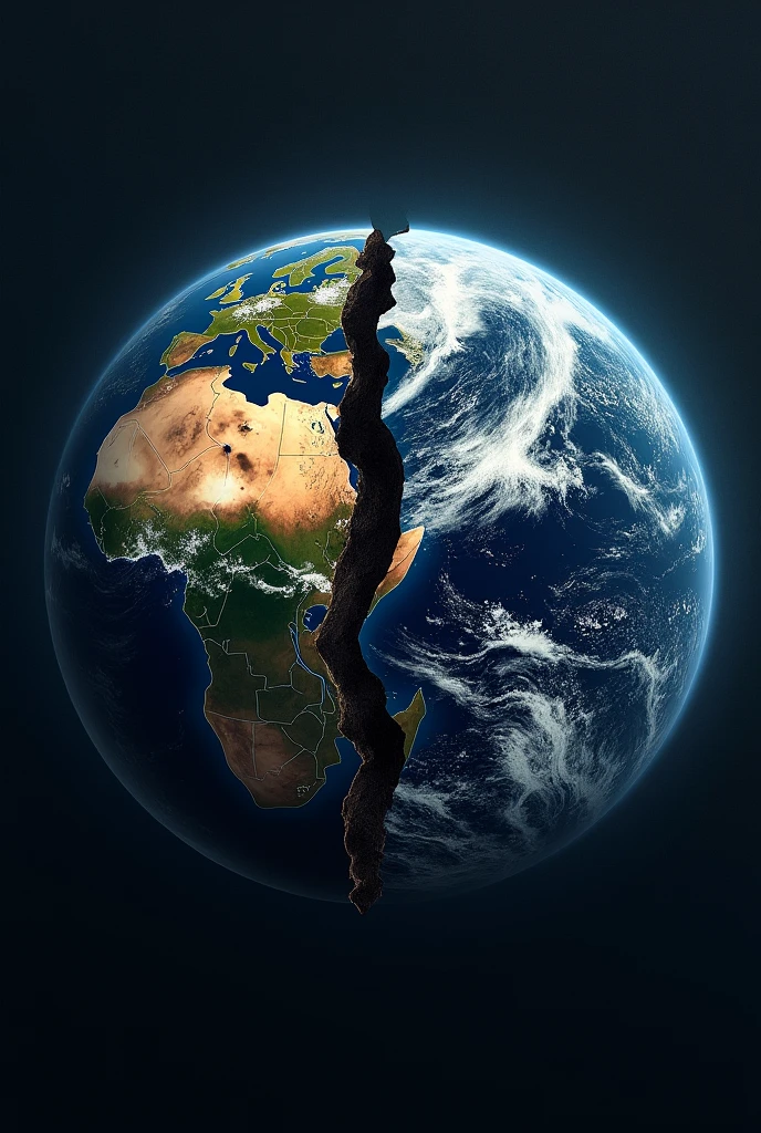 Planet Earth divided into two parts. A retrograde, with an old look and the other modern side, updated and technological