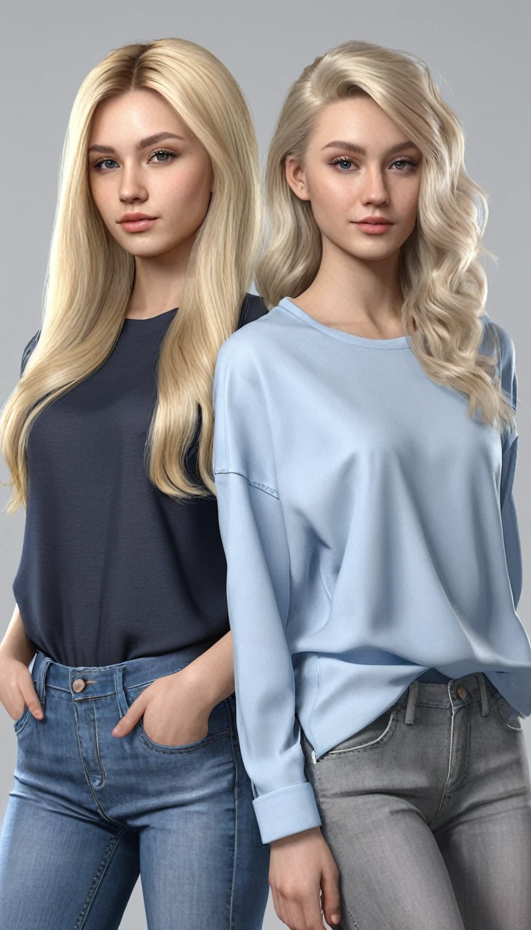 3 blonde polish 20 yo women with different hairstyles, shirts and skinny jeans, hyperrealistic, best quality, realistic faces