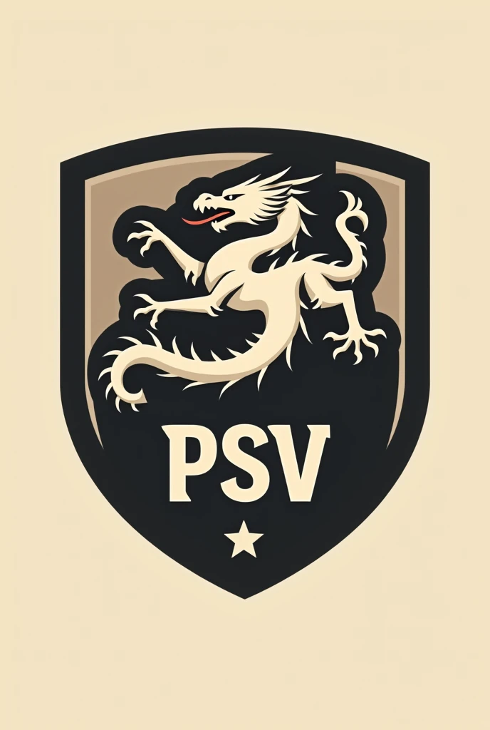 A shield with a dragon in beige and black colors and with the acronym PSV and a little more modern ,much more modern , place the acronym under the dragon and the dragon on top of the acronym as if he were able to