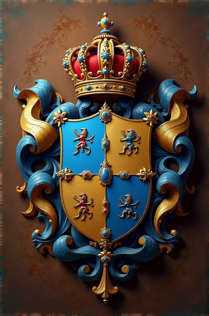 Create a coat of arms with a two-blue crown and the name xodó prop. JB gaiolas
