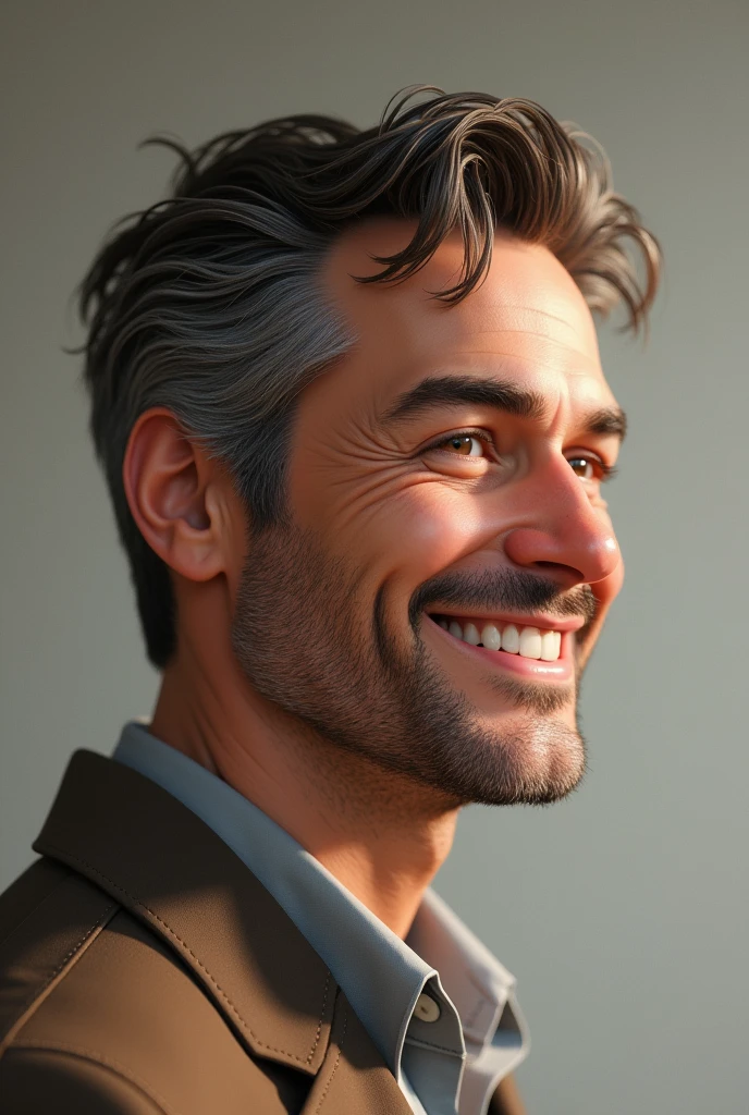 creates a male character in profile smiling