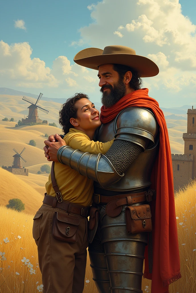 Don Quixote de la Mancha and Sancho Panza having a close friendship 


