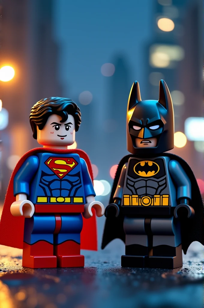 Superman and Batman in lego art, night