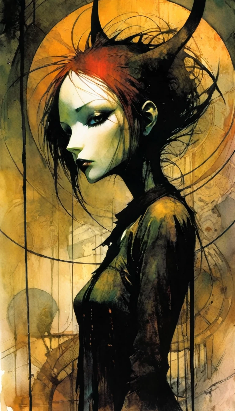 the dark anime, art inspired by Bill Sienkiewicz and Dave Mckean.
