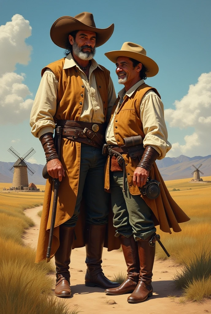Don Quixote de la Mancha and Sancho Panza having a close friendship