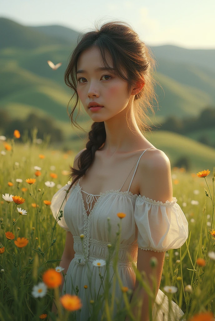 (photorealism:1.2), beautiful woman, homem no campo