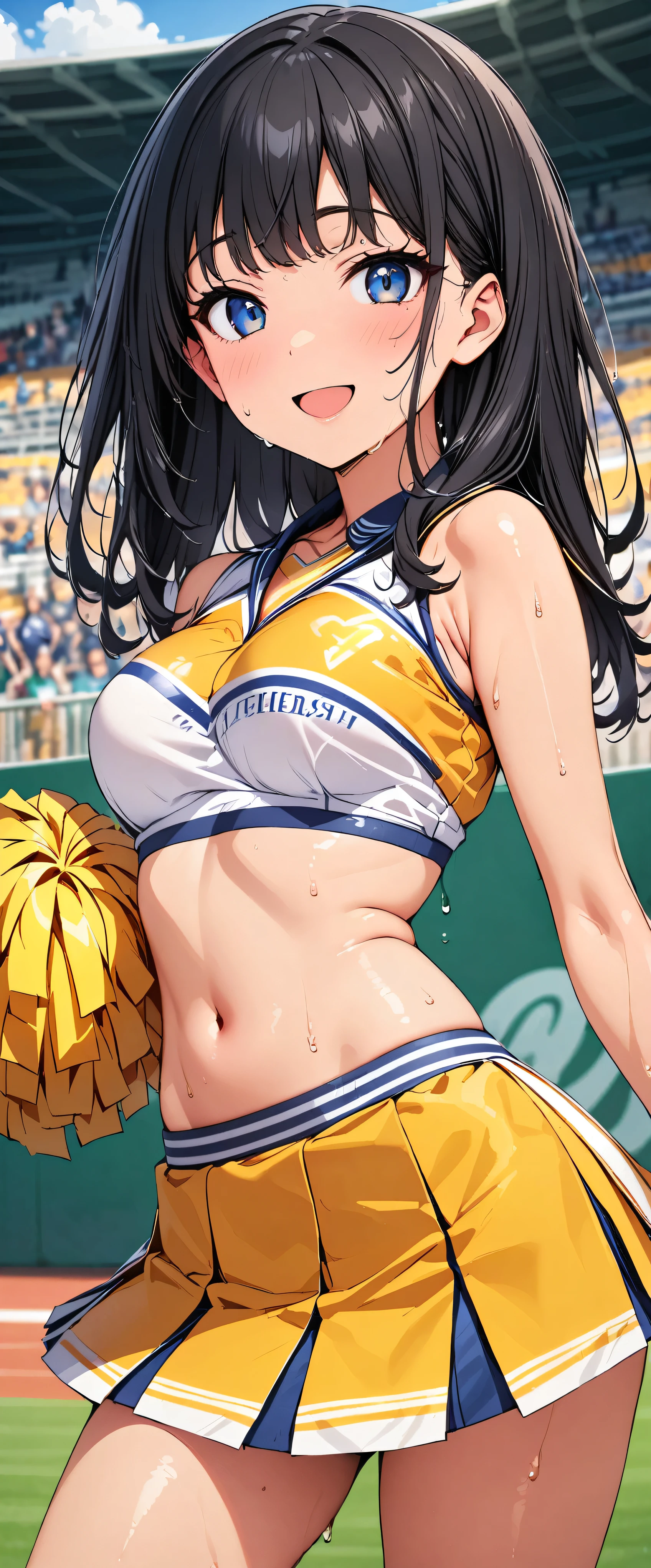 ram invader, detailed breasts,open your mouth wide and stick out your tongue、Drool、 anime dick, (tiger print cheerleader: 1.2), (white panties:1.4),muste piece, best quality, open mouth, tooth, ultra-detailed breasts, Yellow eyes, cute eyes, detailed face, a cute girl, big chest, red face, (wet with water: 1.2), Generally poor breasts, areola slip, (Position where panties are visible:1.5), (beautiful breasts: 1.2), (with a bright light source: 1.2), (heart shaped pupils opening their clothes: 1.5)
